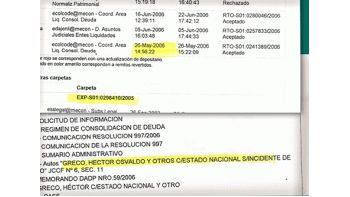 Guía de registro interno de expedientes del Ministerio de Economía. Refleja el paso del caso Greco por los despachos, al menos desde mayo del año pasado.