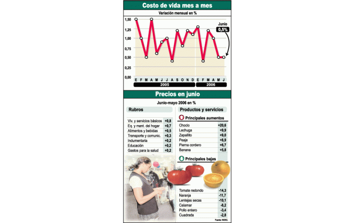 Con el dato de la inflación de junio (0,5%), se acumula en lo que va del año una suba de 4,9%. El mes pasado fueron los servicios los que más subieron, sobre todo, los gastos vinculados a la vivienda. El comportamiento de los sectores que están bajo acuerdo de precios jugó a favor de la menor inflación mensual.
