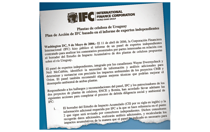 ámbito.com | Facsímil del encabezamientodel plan de acciónde la Corporación FinancieraInternacional tendientea la elaboración delinforme del impactoambiental de las plantas decelulosa, que definirá laconcesión o no de créditossuperiores a los u$s 400