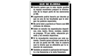 CAVALLO ELIMINA EXENCIONES EN EL IVA Y LAS GANANCIAS (27/04/2001)