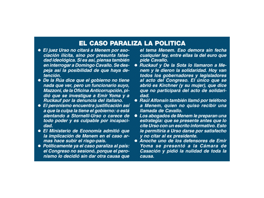 Armas: si Urso cita a Menem no sería como jefe de asociación ilícita