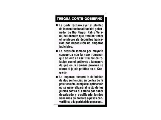 Señal de la Corte: rechazó una demanda contra el corralito