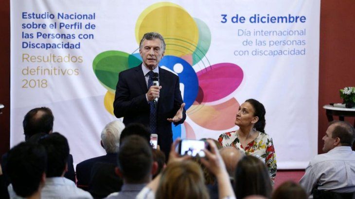 Mauricio Macri y Gabriela Michetti durante la presentación de resultados sobre discapacidad.