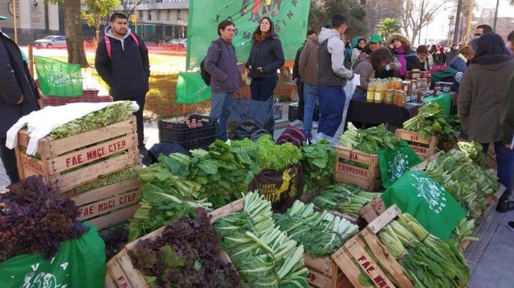 Uno de los "Verdurazos" convocados por la UTT realizados en Plaza de Mayo. 