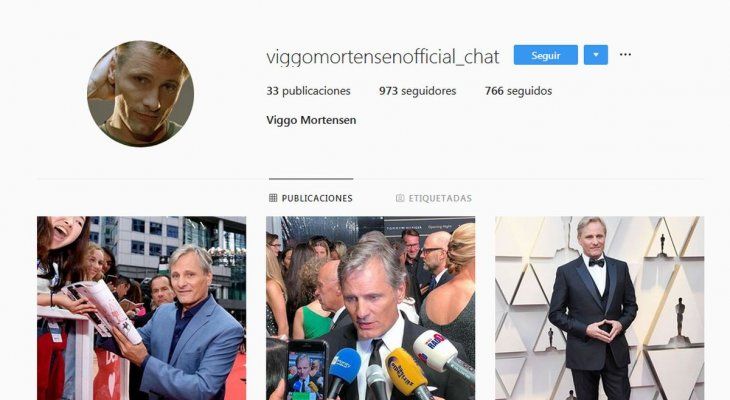 <p>La cuenta de Instagram viggomortensenofficial_chat, desde donde se realizan las estafas.</p>
