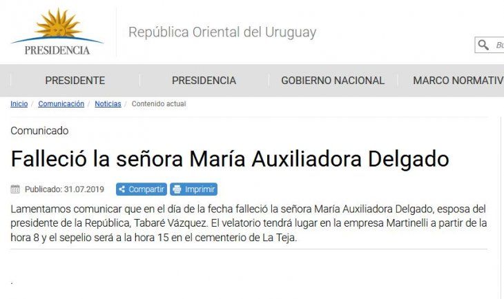 Comunicado oficial de Presidencia Uruguay.