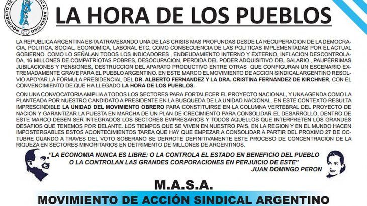 <p>Luego del reencuentro entre Omar Viviani y Hugo Moyano, el MASA respaldó públicamente a Alberto Fernández y reclamó la unidad cegetista.</p>