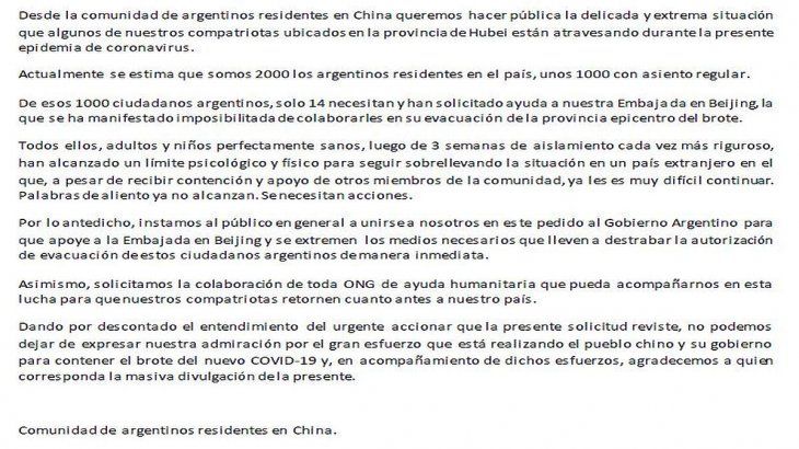El grupo de argentinos sentenció: “Esperamos que el problema se destrabe y nos evacúen”.