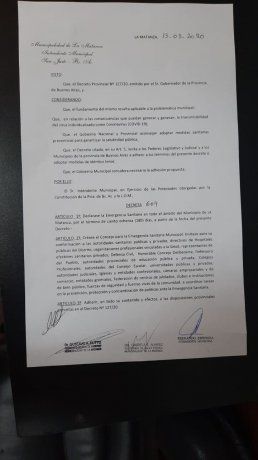 La declaración se hizo a través de un decreto mediante el que también se creó el Consejo para la Emergencia Sanitaria Municipal, de carácter interinstitucional e interdisciplinario.