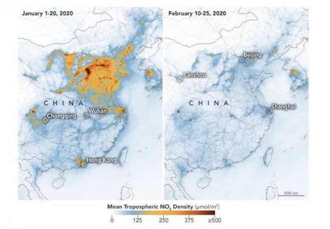Contaminación ambiental en China durante enero y durante febrero.