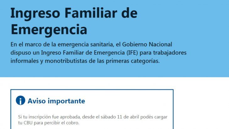 El 22 de abril se abre una nueva inscripción para el Ingreso Familiar de Emergencia