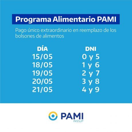 Cronograma del pago del bono difundido por PAMI.