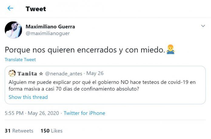 Una de las polémicas declaraciones del bailarín en contra del gobierno.