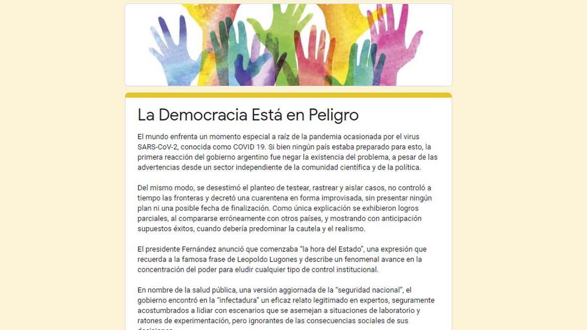 Infectadura: la carta de intelectuales, científicos y políticos contra la cuarentena
