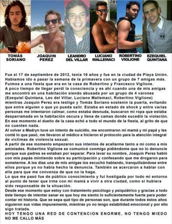 Denuncia de la víctima en redes a la