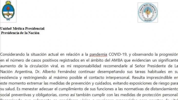 El comunicado sobre la situación de Alberto Fernández. El comunicado sobre la situación de Alberto Fernández.
