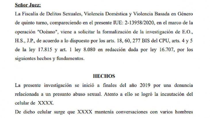El dictamen de la fiscal de Delitos Sexuales, Darviña Viera, donde revela cómo operaba la red de prostitución y explotación sexual de adolescentes en Uruguay. 