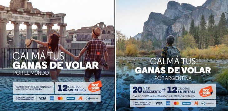 Aerolíneas Argentinas se suma al Hot Sale con 12 cuotas sin intereses con todos los bancos y tarjetas. Además ofrecerá un 20% de descuento en el caso de los vuelos domésticos.