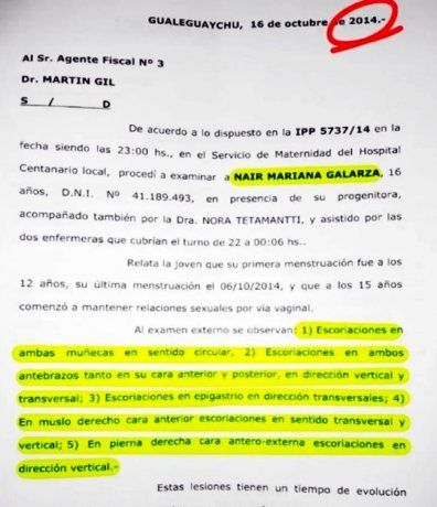 La imagen de la supuesta denuncia que Nahir Galarza realizó cuando tenía 16 años y que se cita en el video difundido.