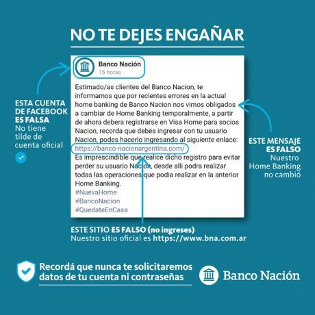 Si cargaste por error tus datos en alguna página de Facebook falsa, comunicate al 0810-666-4444.