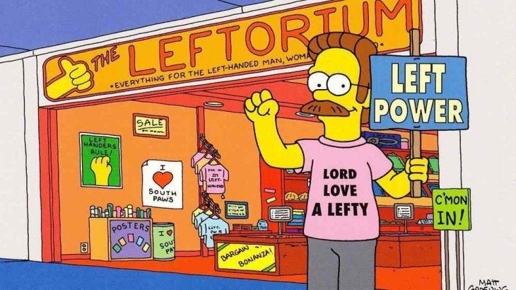 Ned Flanders, uno de los personajes de "Los Simpsons", el cual también es recordado por ser zurdo.