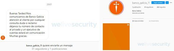 Las estafas consisten en sacar información a clientes de distintos bancos, como puede ser Banco Galicia, mediante cuentas falsas de Instagram.