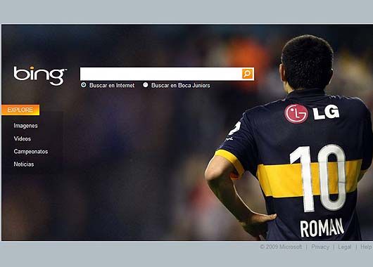 Bing, el buscador de Microsoft, personalizado para Boca.