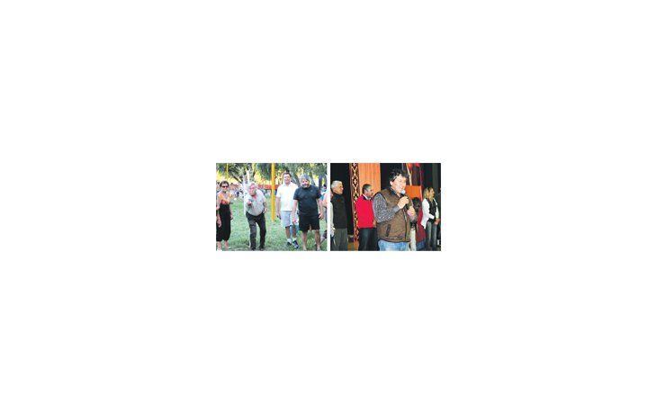 Carlos Soria y su candidato a vice, Alberto Weretilneckm, juegan al tejo durante una visita de campaña en el interior provincial. El radical Barbeito recaló en General Roca para cerrar la campaña de cara al domingo.