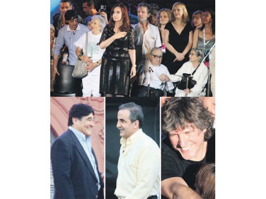 Cristina de Kirchner concentró críticas en la Justicia por el fallo que prorrogó el amparo al monopolio Clarín. Su discurso cerró el acto en Plaza de Mayo por los 29 años de la democracia.; Figuras en palcos y escenarios: el vicepresidente Amado Boudou y los secretarios Carlos Zannini y Guillermo Moreno estuvieron con el resto del gabinete en acto de la Plaza de Mayo.