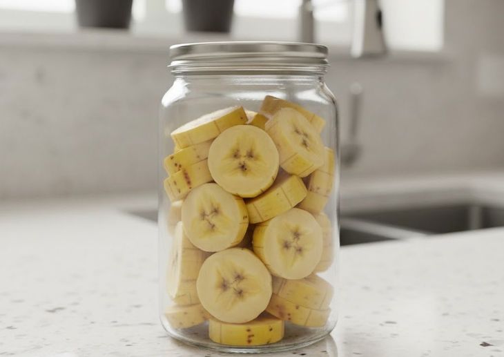 The method involves cutting the bananas and storing them in an airtight glass jar, preferably with a tight-fitting lid. They are then stored in a room without direct light and at a constant 12 degrees. The method involves cutting the bananas and storing them in an airtight glass jar, preferably with a tight-fitting lid. They are then stored in a room without direct light and at a constant 12 degrees.