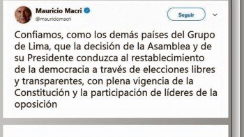 argentina apoya una transicion en manos opositoras