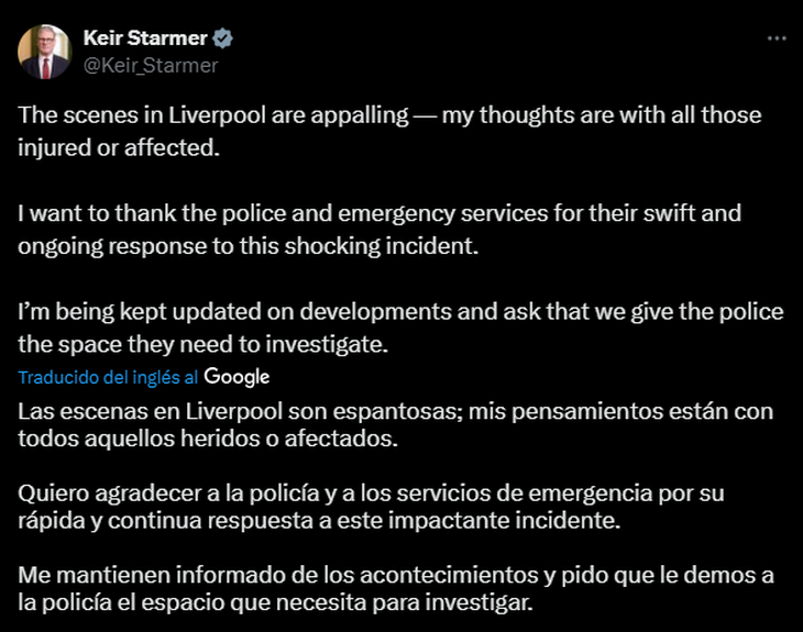 El mensaje del primer ministro del Reino Unido, Keir Starmer.