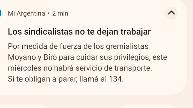 El mensaje que difundió el Gobierno en Mi Argentina.