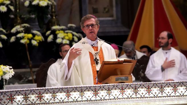 El arzobispo García Cuerva encabezó la misa central de la peregrinación a Luján esta mañana.