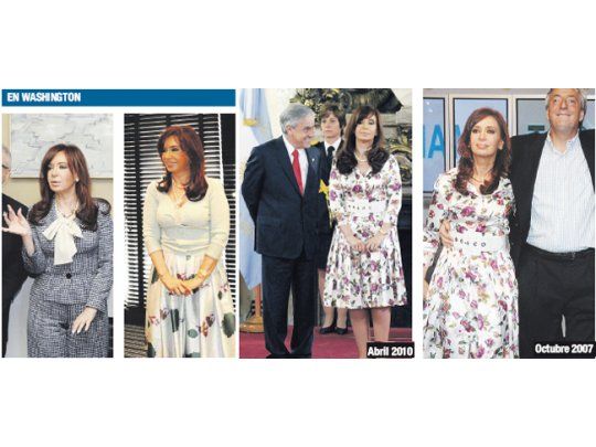 El mismo vestuario; dos momentos. El jueves, para recibir a su par chileno, Sebastián Piñera, y junto a su marido, Néstor Kirchner, el día que ganó las elecciones presidenciales.