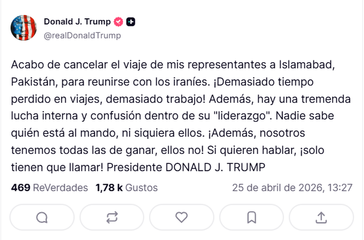 La reacción de Trump ante la ausencia del diálogo directo.