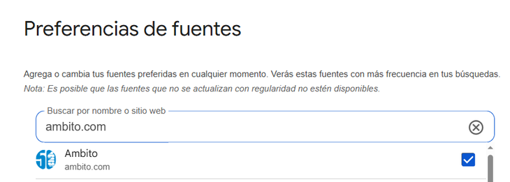Una vez seleccionada la opción, Google ya reconoce al medio como Una vez seleccionada la opción, Google ya reconoce al medio como