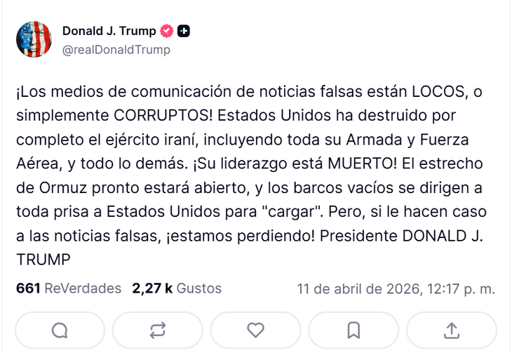 El mensaje completo de Trump en medio de las negociaciones. El mensaje completo de Trump en medio de las negociaciones.