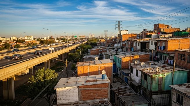 Vista de la Villa 31 junto a la Autopista Arturo Illia, en el área de Retiro. El informe detectó un crecimiento edilicio con construcciones que en promedio alcanzan tres pisos
