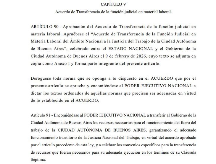 El Capítulo V de la reforma laboral sobre el traspaso de competencias de la Justicia Nacional del Trabajo de Nación a CABA. El Capítulo V de la reforma laboral sobre el traspaso de competencias de la Justicia Nacional del Trabajo de Nación a CABA.