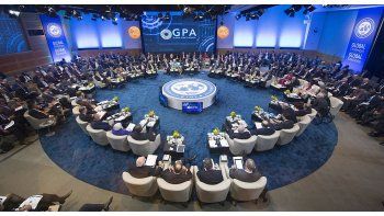 La titular del FMI, Christine Lagarde, durante la reunión del Comité.