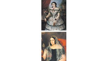 Arriba, el retrato de Felisa Bellido de Onrubia cuya donación al Fernández Blanco motorizó la actual muestra Fernando García del Molino. Abajo, el de Agustina Rosas de Mansilla (hermana de Rosas), que según hipótesis recientes, podría no ser de ella sino de Manuelita Rosas.