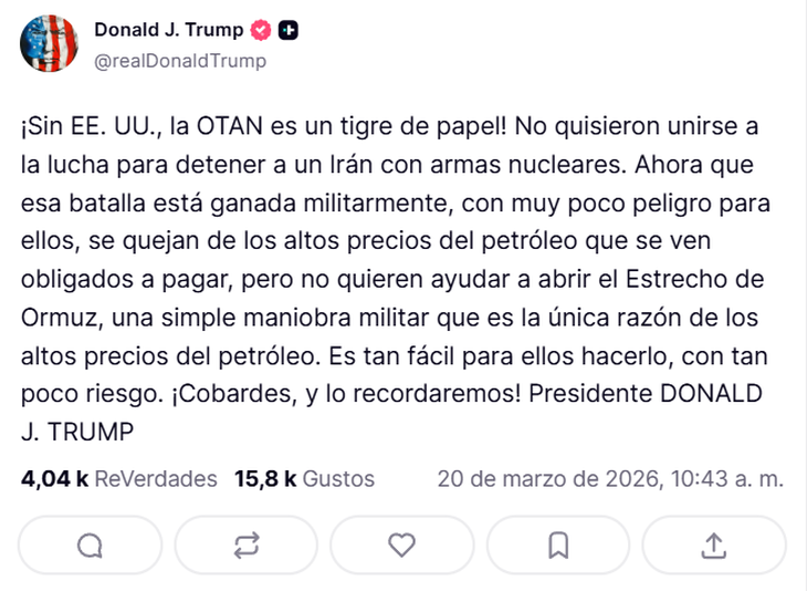 El mensaje completo de Trump contra la OTAN.