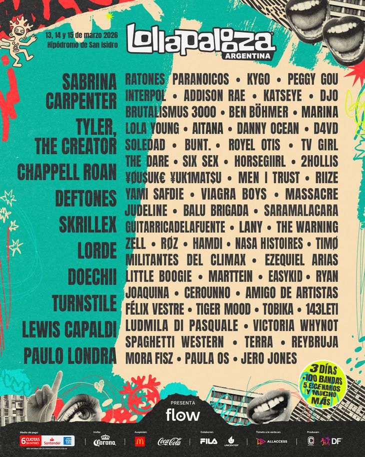 Lollapalooza Argentina 2026 confirms its expected lineup: Sabrina Carpenter, Tyler, The Creator, Chappell Roan, Deftones, Lorde and more
