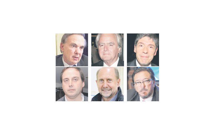 Miguel Ángel Pichetto, Federico Pinedo, Juan Manuel Abal Medina (arriba).  Dalmacio Mera, Omar Perotti y Pedro Guastavino (abajo).