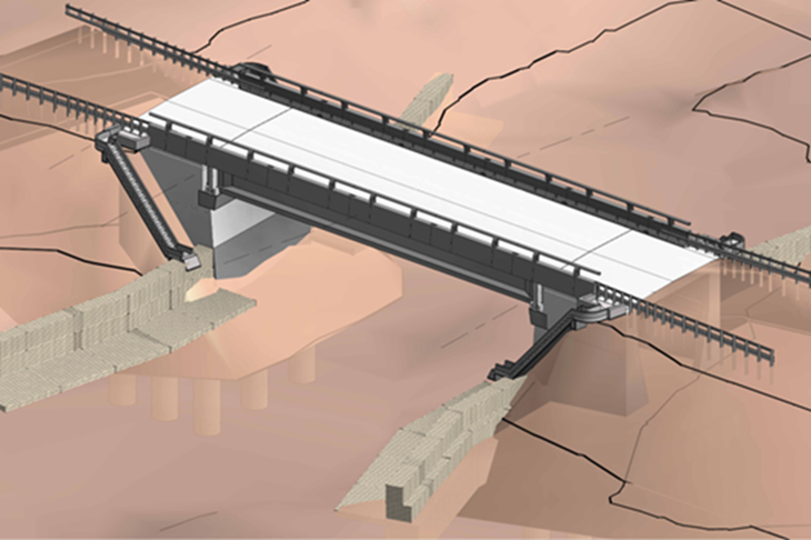 Representaci&oacute;n gr&aacute;fica del puente sobre el r&iacute;o Colorado.