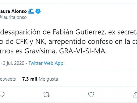 Uno de los tuits de Laura Alonso.