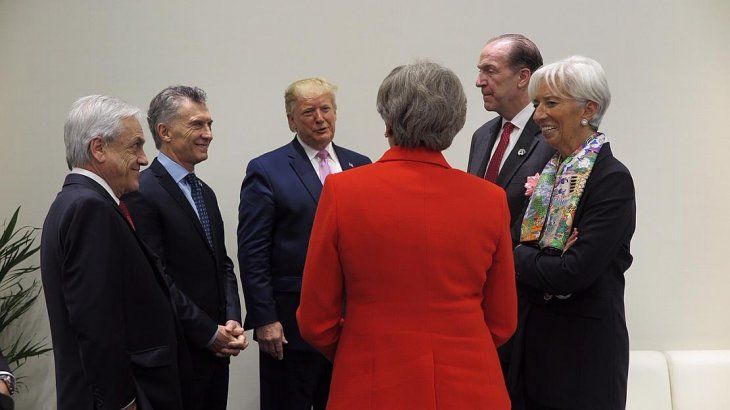 Con Trump, Lagarde, y Piñera, entre otros.