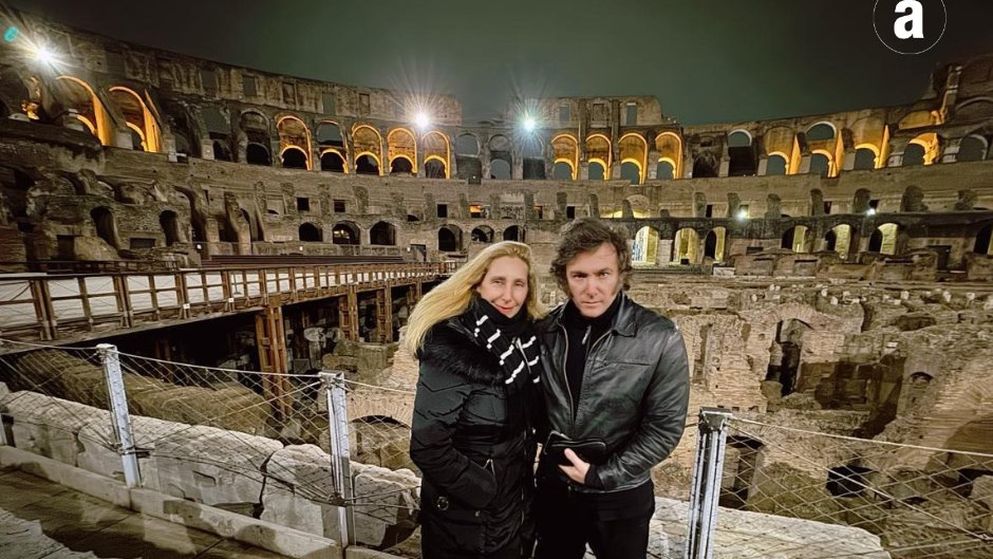 Javier Milei junto a su hermana en el Coliseo Romano.&nbsp;