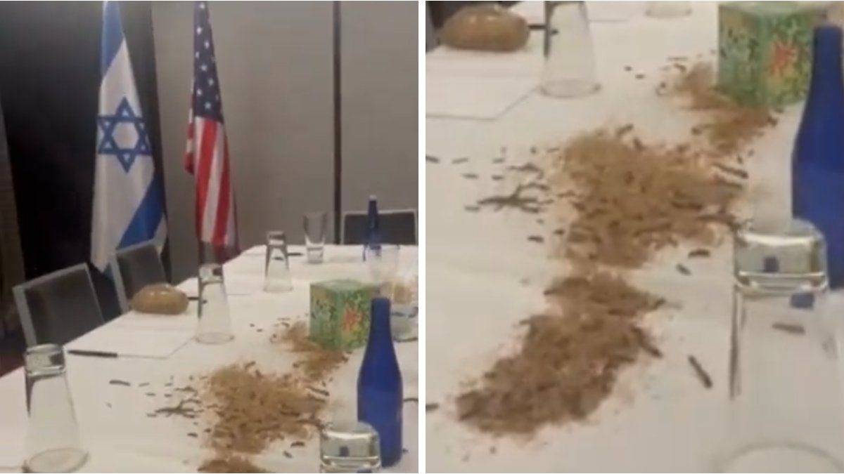 Worms were thrown on Israeli Minister Benjamin Netanyahu’s table Worms were thrown on Israeli Minister Benjamin Netanyahu’s table